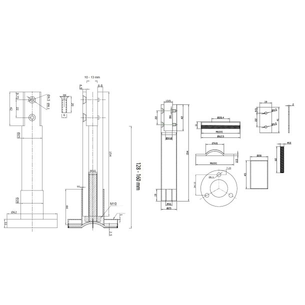 Fod til Toiletbs (128-160mm) - Rustfri Stl