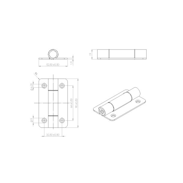 Hngsel - Rustfri Stl - 90x52x2mm