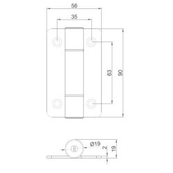 Fjederhngsel - Rustfri Stl - 90x52x2mm