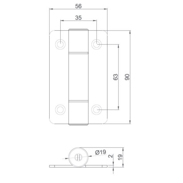 Fjederhngsel - Rustfri Stl - 90x52x2mm