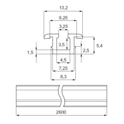 Sporskinne 2,6 Mtr. til Skydedrsbeslag 227110 - Brun