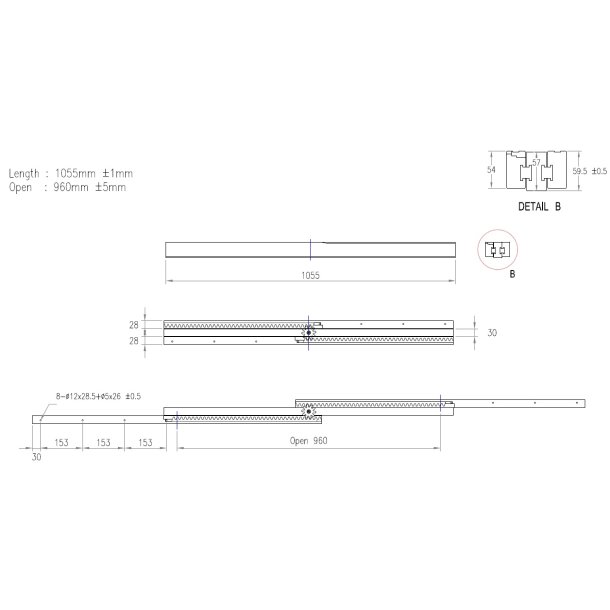 Bordudtrk i Tr - bnings Lngde 960mm