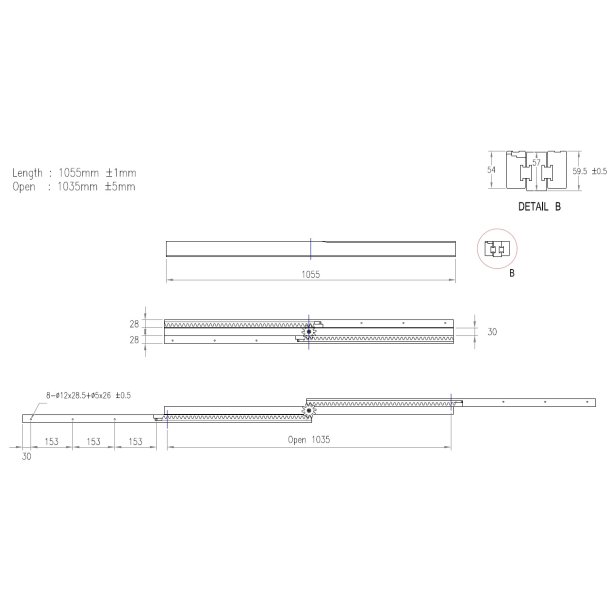 Bordudtrk i Tr - bnings Lngde 1035mm