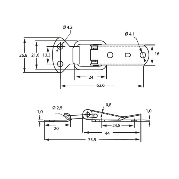 Spndebeslag 44x16mm - Gulforzinket