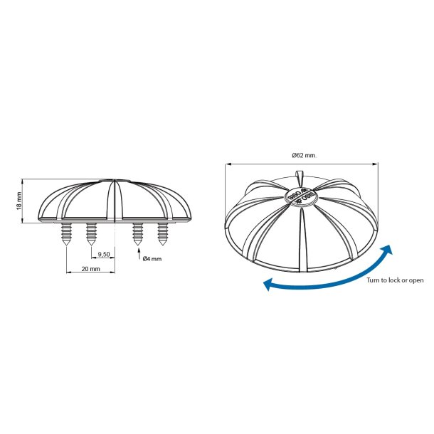 Spndebeslag "Turtle" 62mm - Sort
