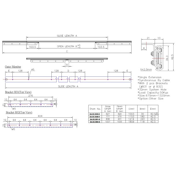 Bordudtrk Synkron 45kg - bnings Lngde 420mm
