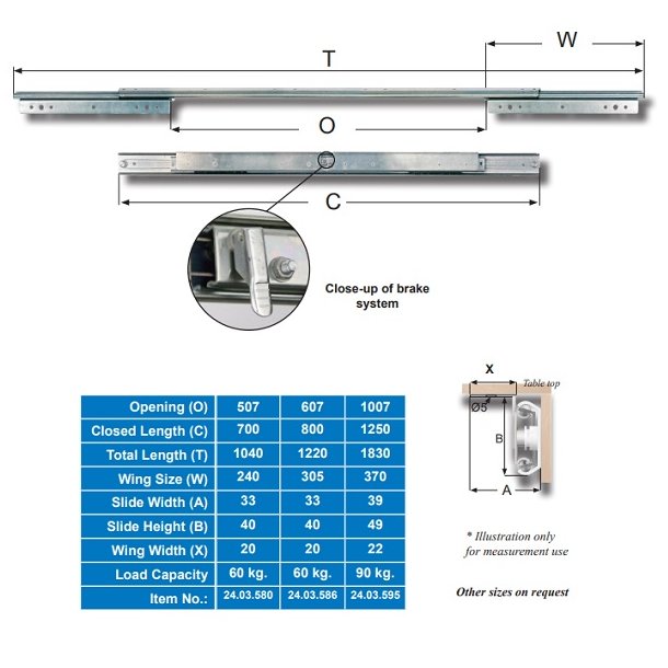 Bordudtrk Synkron 60kg- m/Bremse - bning 607mm