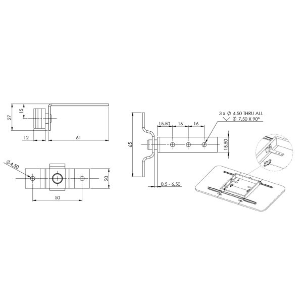 Roterbar Beslag til Butterfly Bordplade