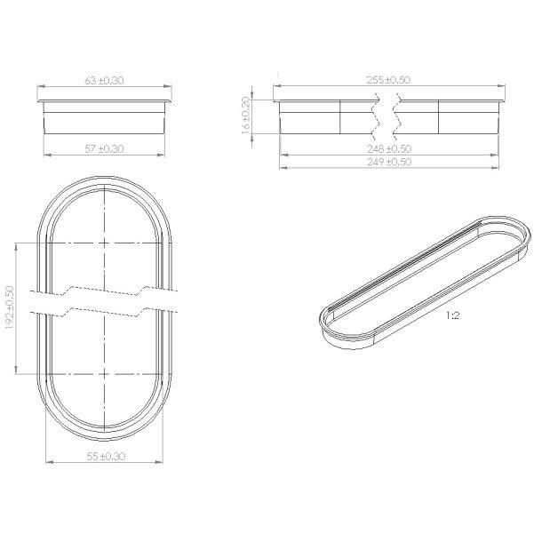 Kabelgennemfring "Dora" 250x57x15mm - Brstet Stl