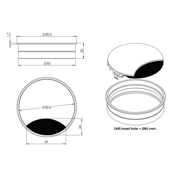 Kabelgennemfring "Odra" med Brster - 85x22mm - Aluminium