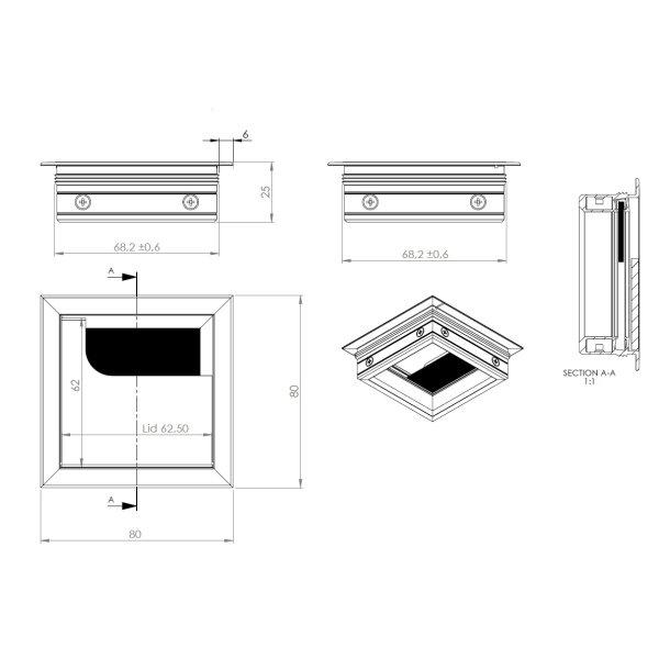 Kabelgennemfring "Leba" 80x80x24mm - Sort