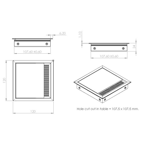 Kabelgennemfring "Iskar" 120x120x24mm - Aluminium