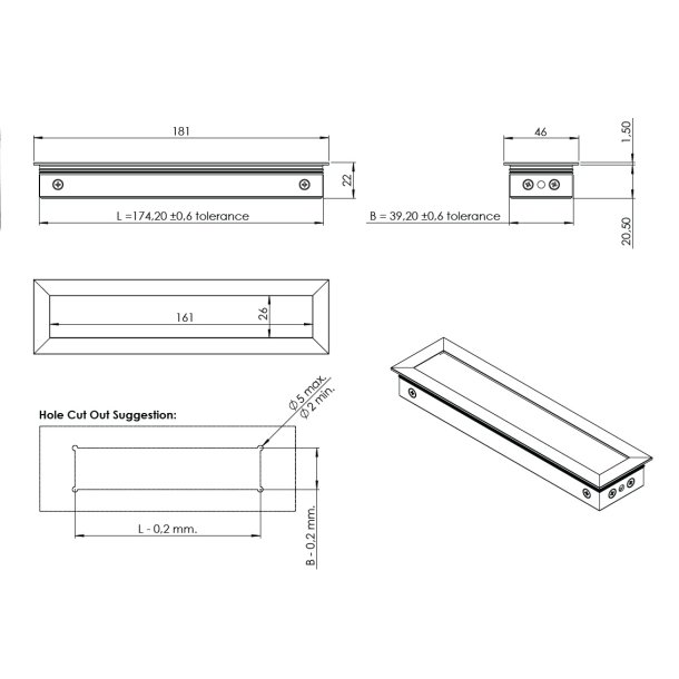 Kabelgennemfring "Desna" 181x46x21,8mm - Aluminium