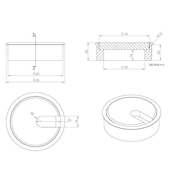 Kabelgennemf�ring "Mosel" �80x23mm - Egetr� uden Lak