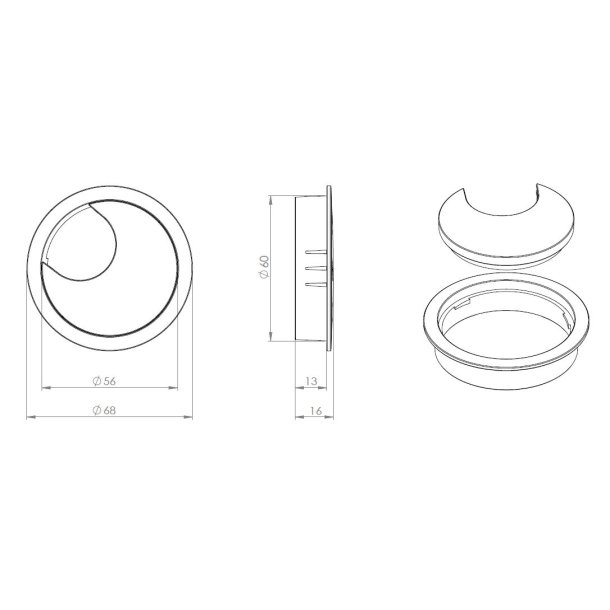 Kabelgennemf�ring "Waal" - �60x13mm Hvid