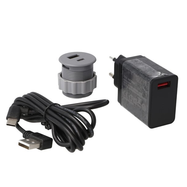 USB Ladestik til Mbler og Bordplader - Gr