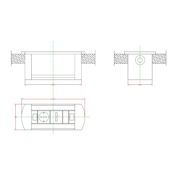 Stikdse, Roterende m/Motor, Indbygning - 270x110x103mm