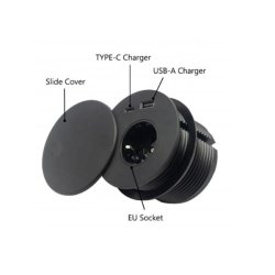 Stikdse 80mm - 1 Stikkontakt, 1 Stk USB-A +1 Stk USB-C