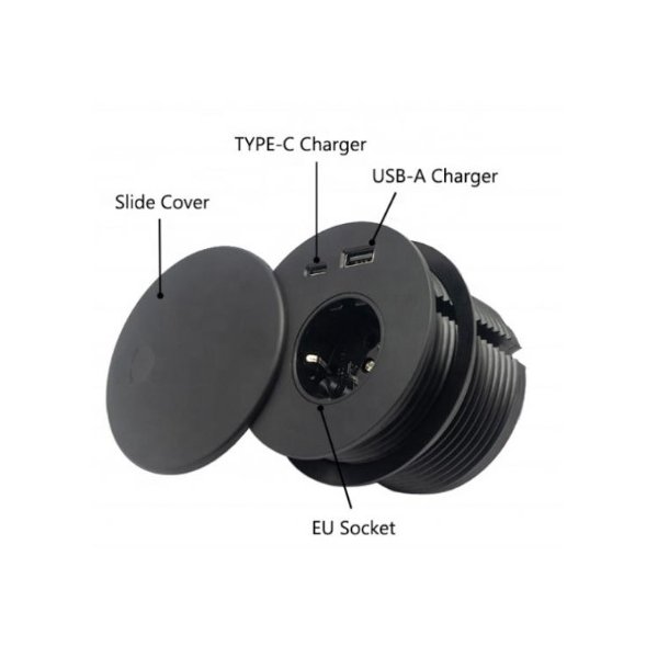 Stikdse 80mm - 1 Stikkontakt, 1 Stk USB-A +1 Stk USB-C