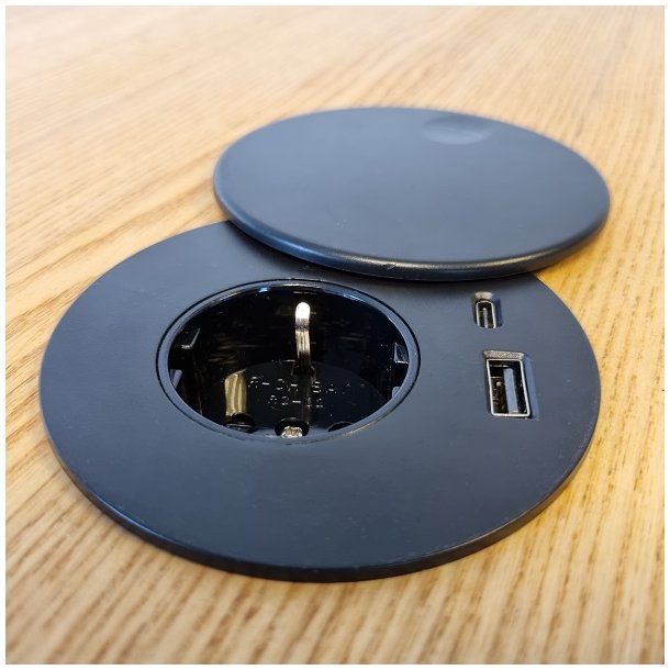 Stikdse 80mm - 1 Stikkontakt, 1 Stk USB-A +1 Stk USB-C