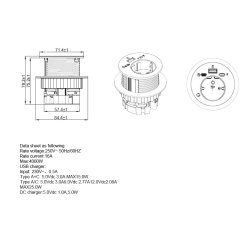 Stikdse 60mm - 1 Stikkontakt, 1 Stk USB-A +2 Stk USB-C