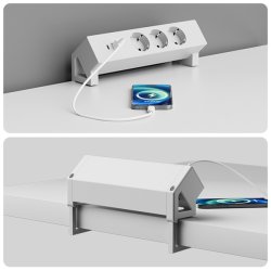 Stikd�se med Bordklemme -  3 Udtag, USB A + C