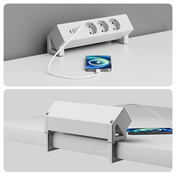 Stikd�se med Bordklemme -  3 Udtag, USB A + C