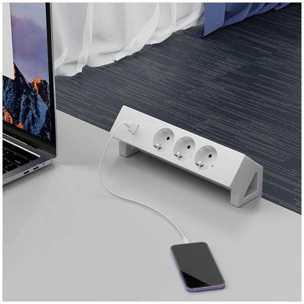 Stikd�se med Bordklemme -  3 Udtag, USB A + C