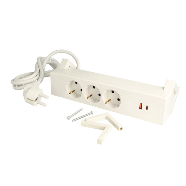 Stikd�se med Bordklemme -  3 Udtag, USB A + C