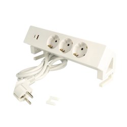 Stikd�se med Bordklemme -  3 Udtag, USB A + C