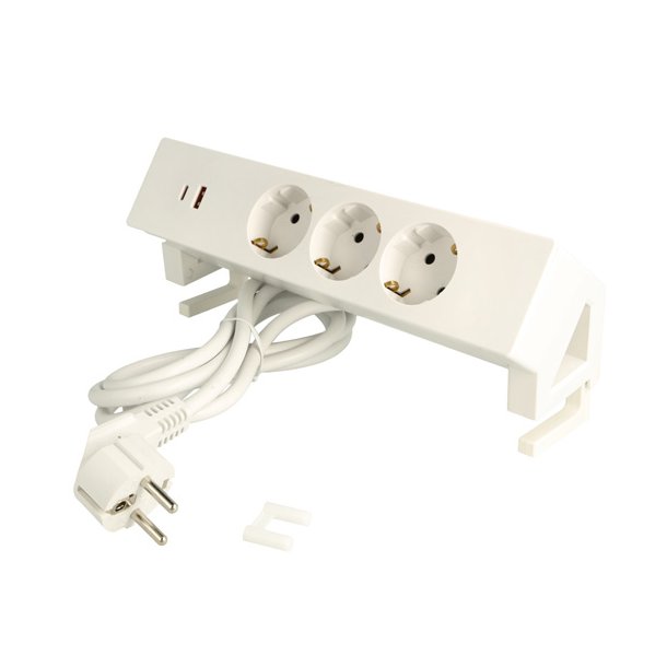 Stikd�se med Bordklemme -  3 Udtag, USB A + C