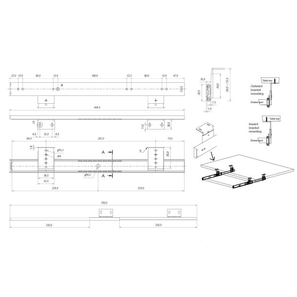 Hylde- og Skuffeudtrk 458mm - Elforzinket