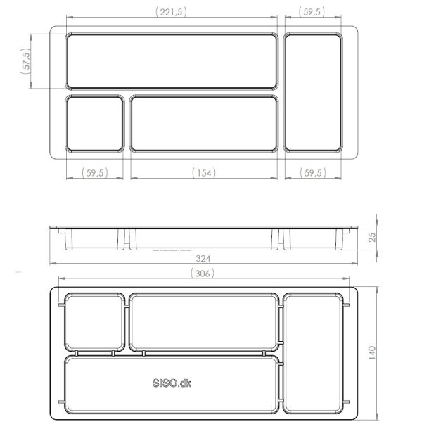 Universal Pennebakke 140x324x25mm - Sort