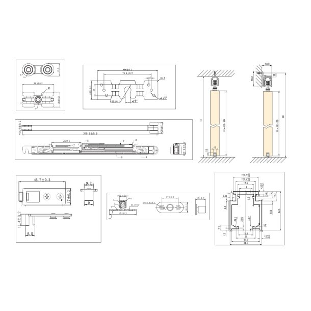 Skydedrsbeslagst "Hank" med Softclose - 2 Meter