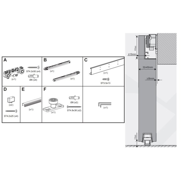 Skjult skydedrsbeslagst "Ghost" med Softclose - 1 Meter